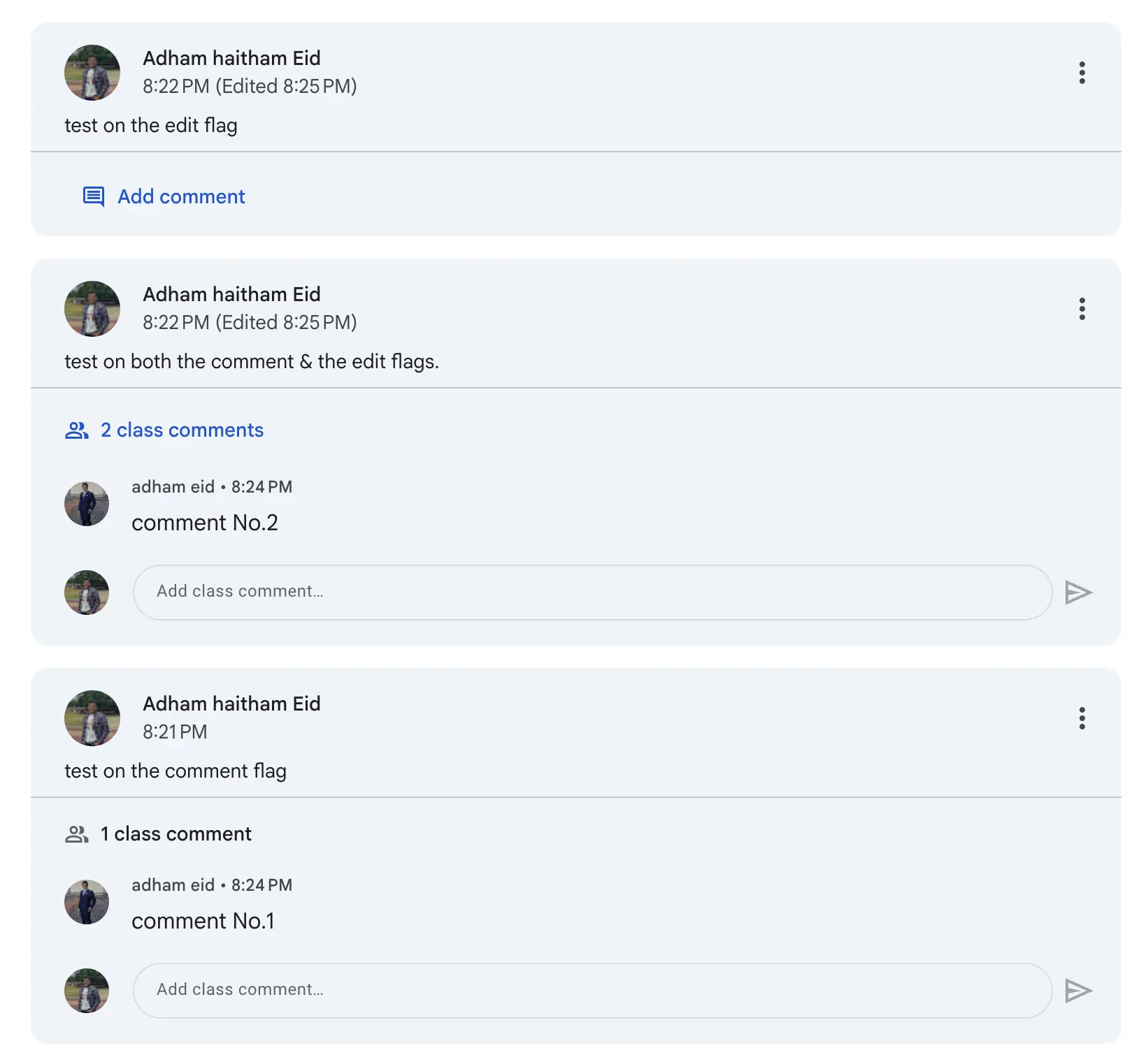 Classroom posts without edit/comment flags